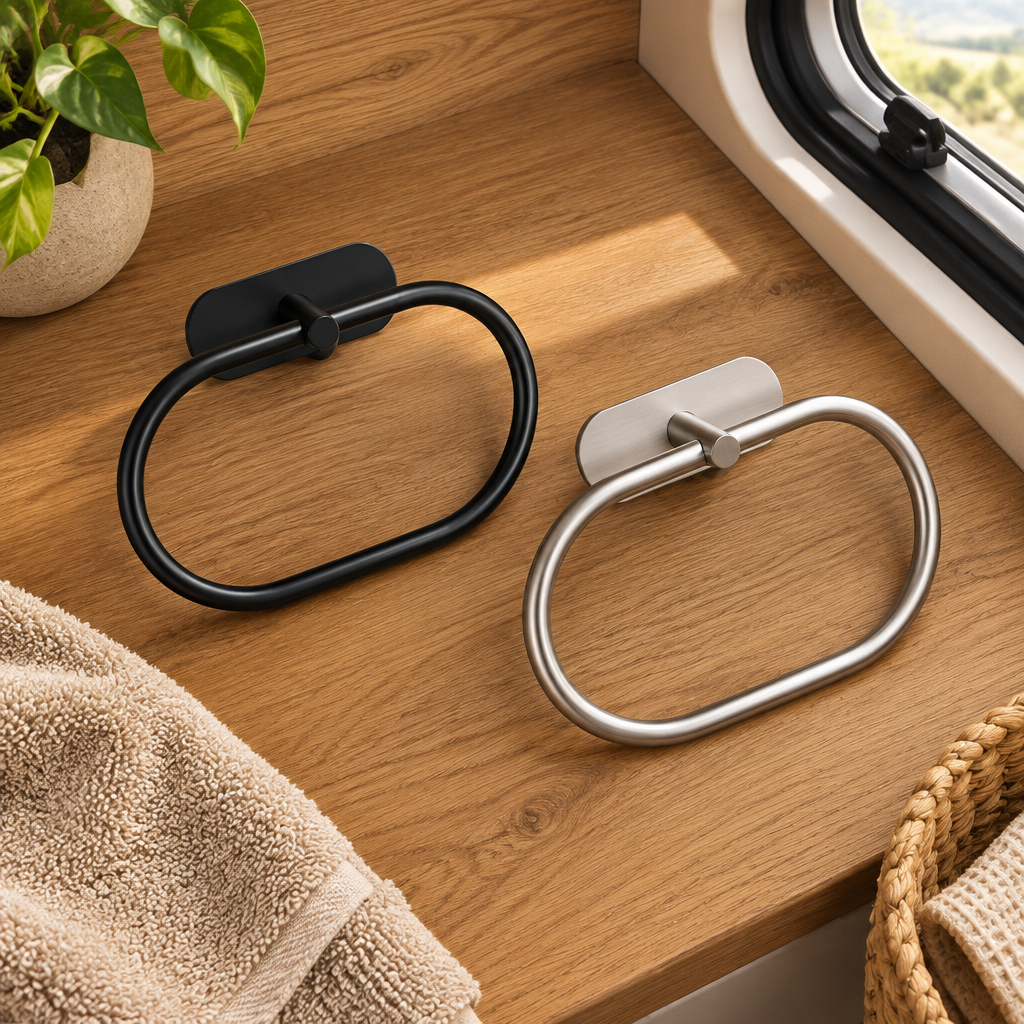 Self-Adhesive Stainless Steel Towel Ring – No Drill, 180° Rotating