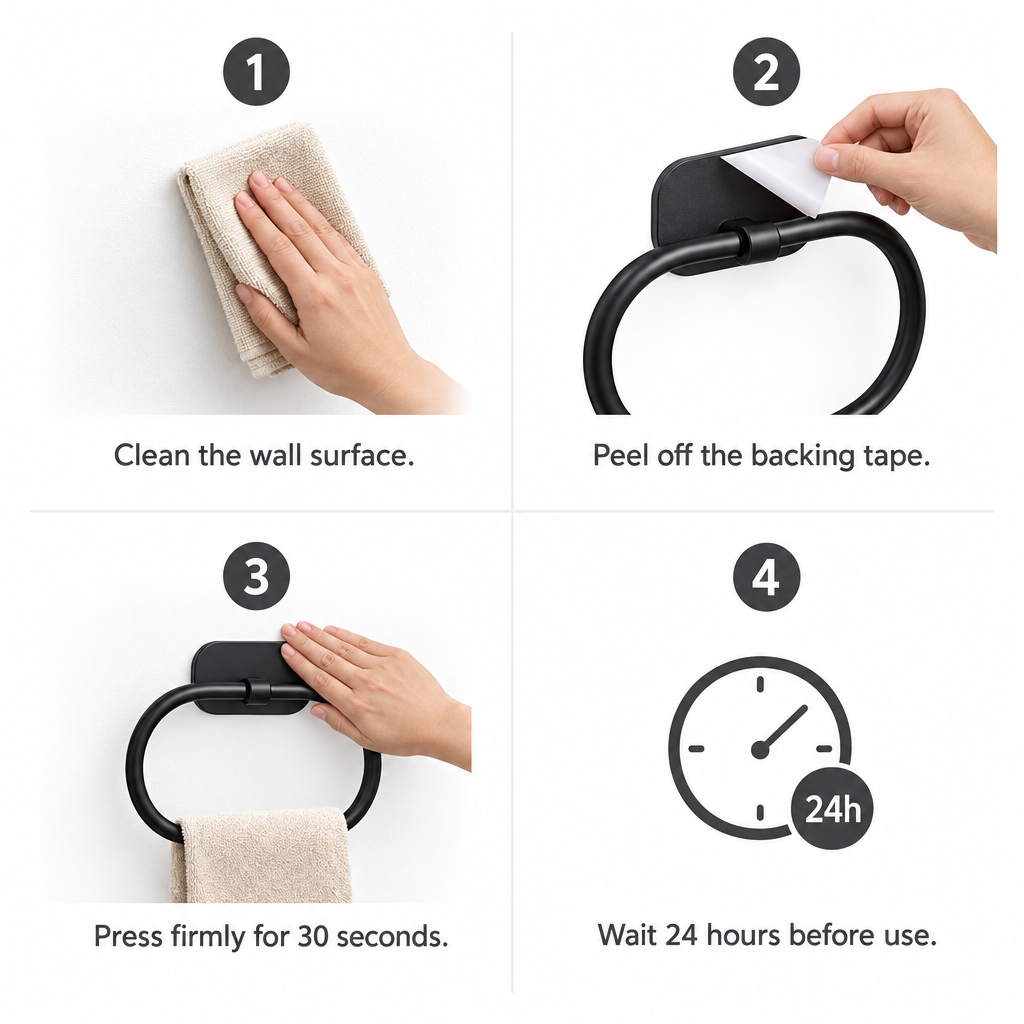 Self-Adhesive Stainless Steel Towel Ring – No Drill, 180° Rotating