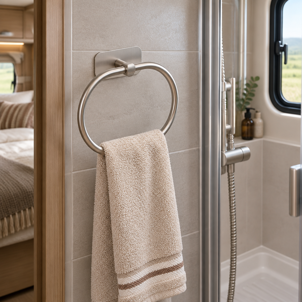 Self-Adhesive Stainless Steel Towel Ring – No Drill, 180° Rotating