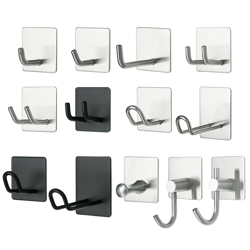 Robe Hook Wall Towel Hook Stainless Steel Coat Hook Rustproof Strong sticky Hook Hanger for Bathroom Kitchen Hardware