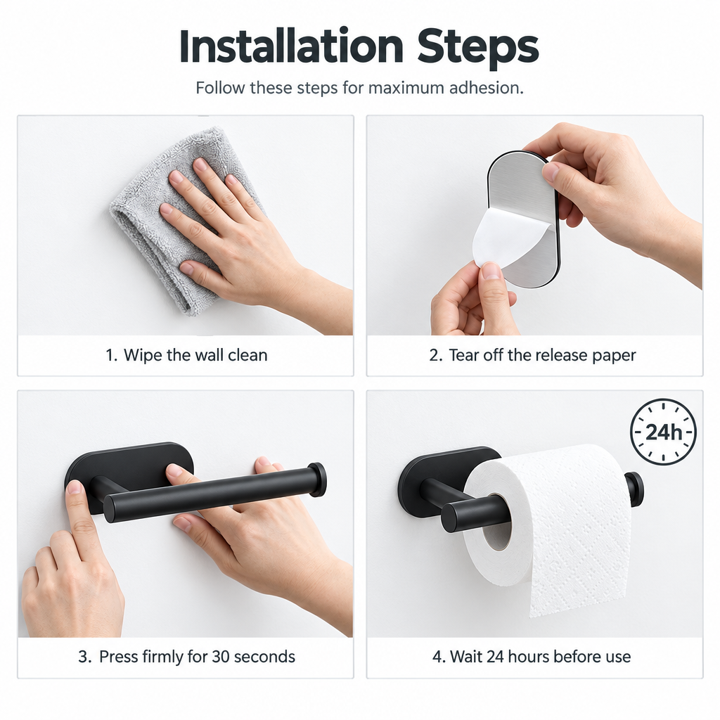 Self-Adhesive Toilet Roll Holder – No Drill, Stainless Steel