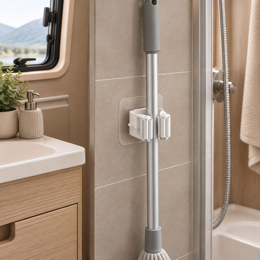 No-Drill Mop & Broom Holder (Pack of 2) – Wall Mounted, Strong Adhesive