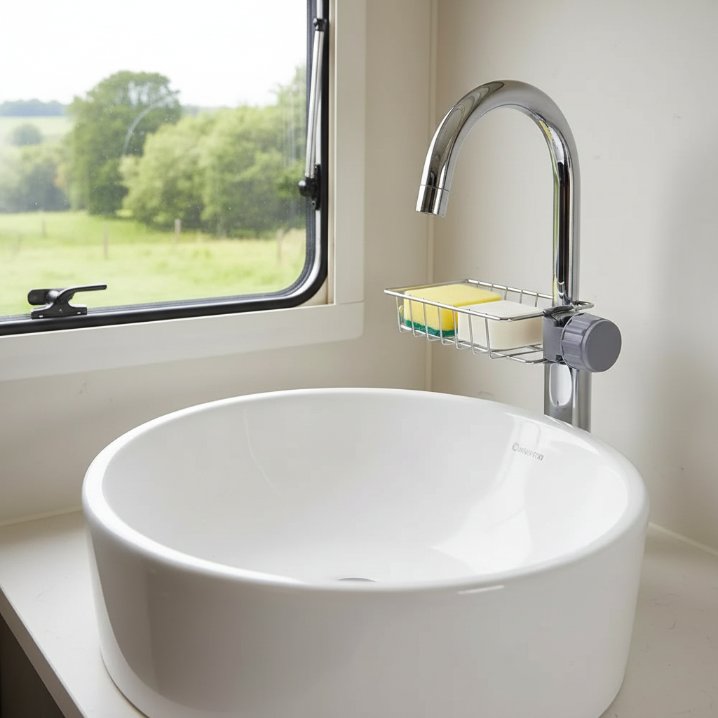 Compact Faucet Sponge & Soap Holder – Space-Saving Sink Organiser