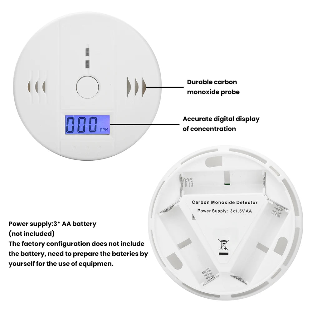 Carbon Monoxide Detector Household Smoke Alarm Gas Leak Detector High Sensitive Warning LCD Display CO Alarm Tester