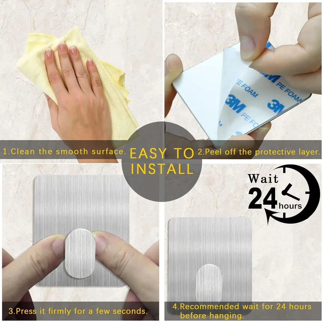 Stainless Steel 3M Self Adhesive Hooks Sticky Wall Door Hook Robe Tea Towel Rustproof Towel Rack, Clothes Coat Hanger