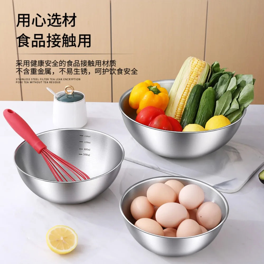 3pcs Stainless Steel Bowl Set with Scale for Cooking Baking Food Storage Large Capacity Mixing Bowls for Home Kitchen Essentials