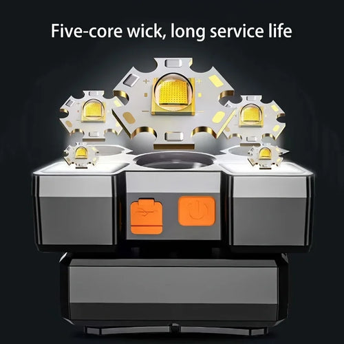 5 LED Flashlight Rechargeable with Built in Lithium Battery Strong Head Light Camping Adventure Fishing Cycling Headlamp