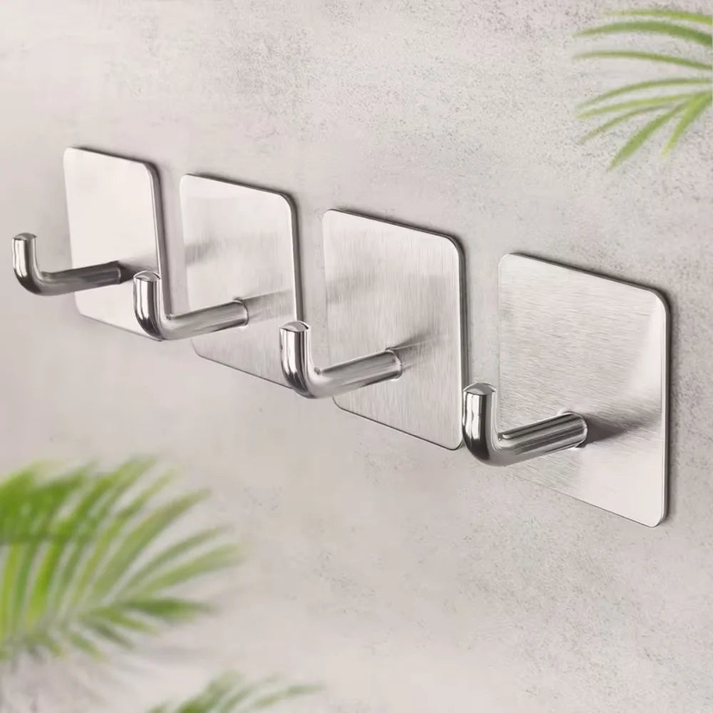 Stainless Steel 3M Self Adhesive Hooks Sticky Wall Door Hook Robe Tea Towel Rustproof Towel Rack, Clothes Coat Hanger