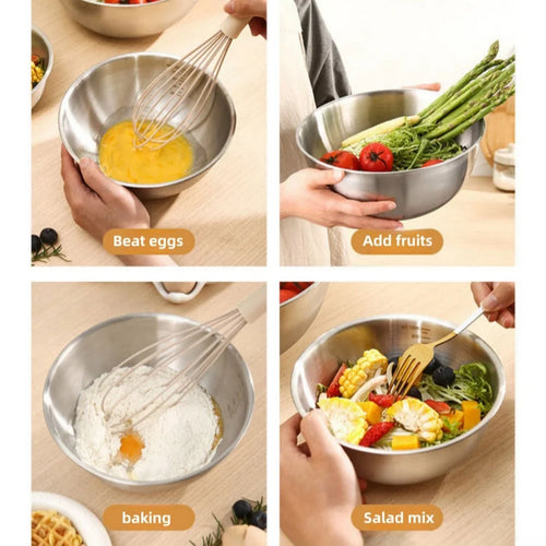 1-3 Stainless Steel Bowl Set with Scale for Cooking Baking Food Storage Large Capacity Mixing Bowls for Home Kitchen Essentials