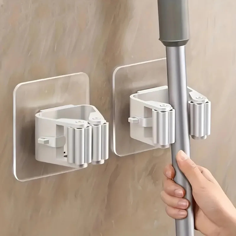 No-Drill Mop & Broom Holder (Pack of 2) – Wall Mounted, Strong Adhesive