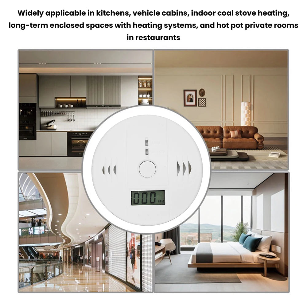 Carbon Monoxide Detector Household Smoke Alarm Gas Leak Detector High Sensitive Warning LCD Display CO Alarm Tester