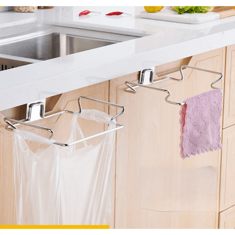 Creative Kitchen Hanging Garbage Bag Rack, Door Back Storage Hook, Kitchen Cabinet, Stainless Steel Garbage Bag Support Rack