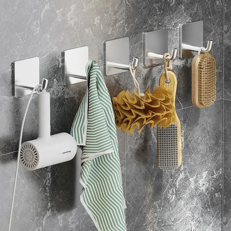 Stainless Steel 3M Self Adhesive Hooks Sticky Wall Door Hook Robe Tea Towel Rustproof Towel Rack, Clothes Coat Hanger