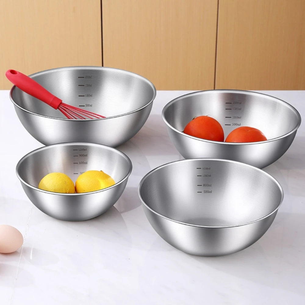 3pcs Stainless Steel Bowl Set with Scale for Cooking Baking Food Storage Large Capacity Mixing Bowls for Home Kitchen Essentials