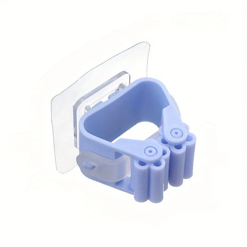 2PCS Wall Mounted Mop & Broom Holder, No Drill Organizer, Strong Adhesive Hanger, Bathroom Mop Clip Organizer