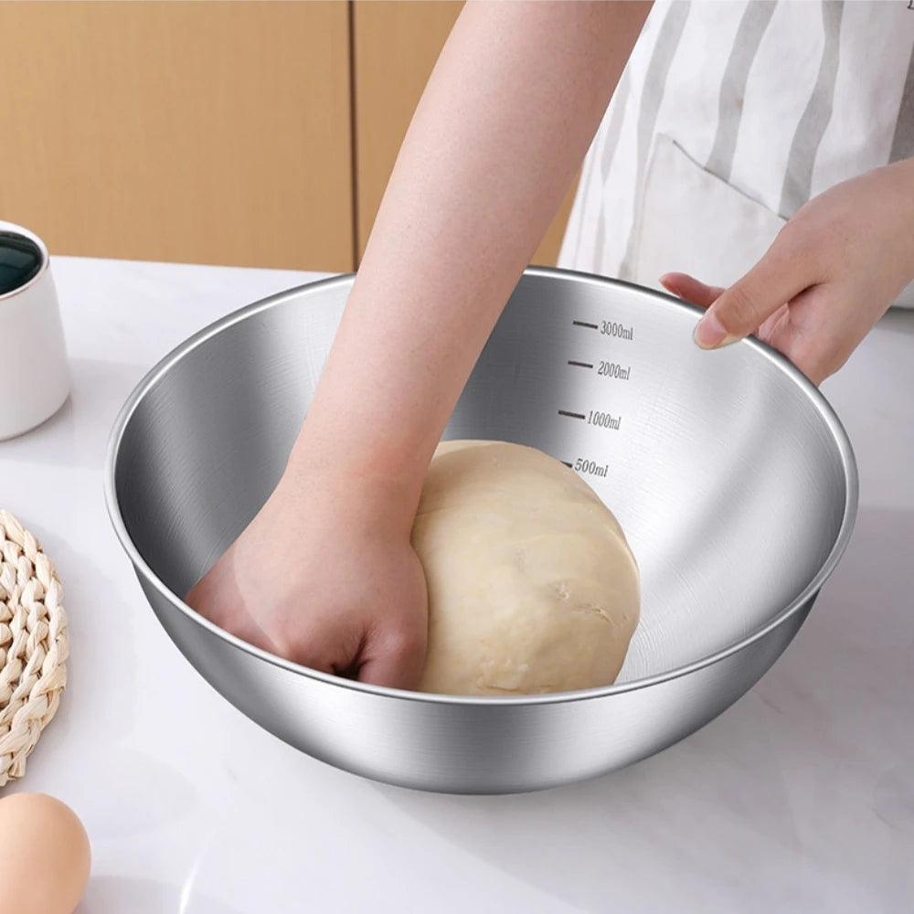 3pcs Stainless Steel Bowl Set with Scale for Cooking Baking Food Storage Large Capacity Mixing Bowls for Home Kitchen Essentials