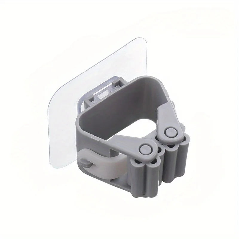 2PCS Wall Mounted Mop & Broom Holder, No Drill Organizer, Strong Adhesive Hanger, Bathroom Mop Clip Organizer