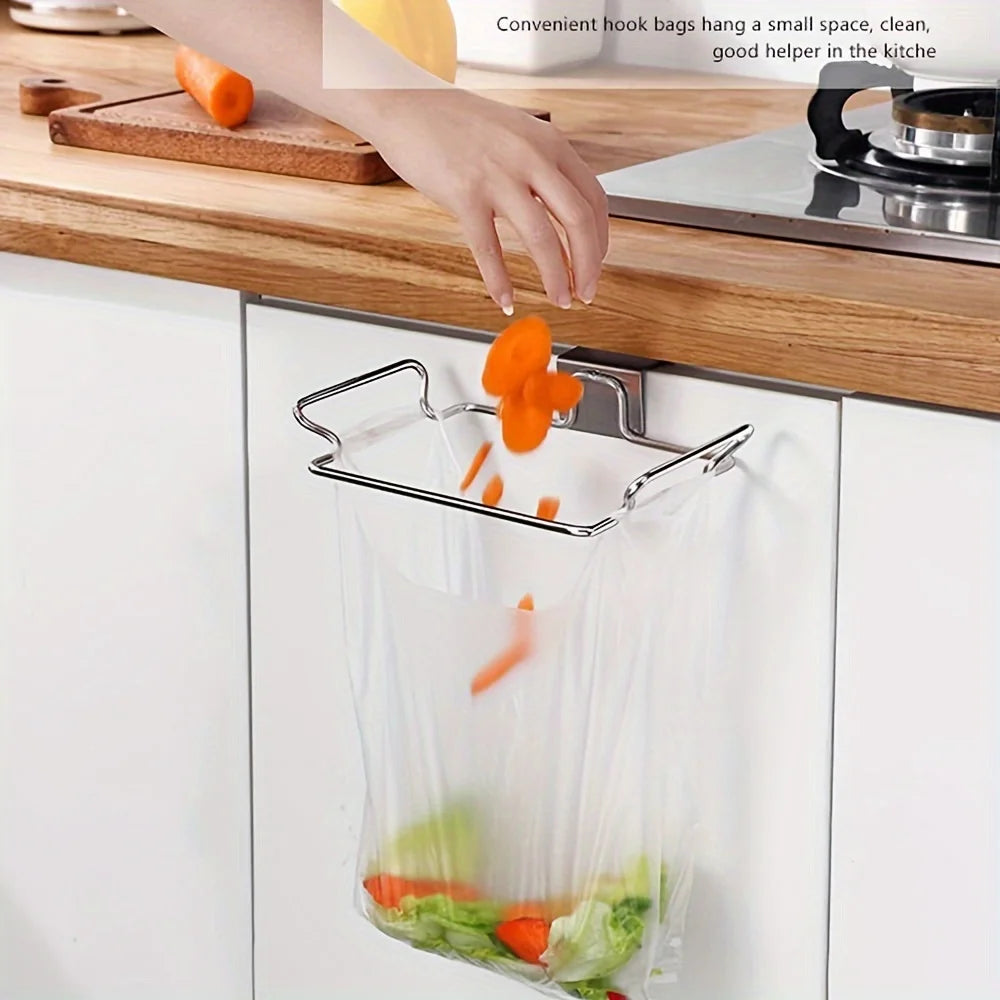 Creative Kitchen Hanging Garbage Bag Rack, Door Back Storage Hook, Kitchen Cabinet, Stainless Steel Garbage Bag Support Rack
