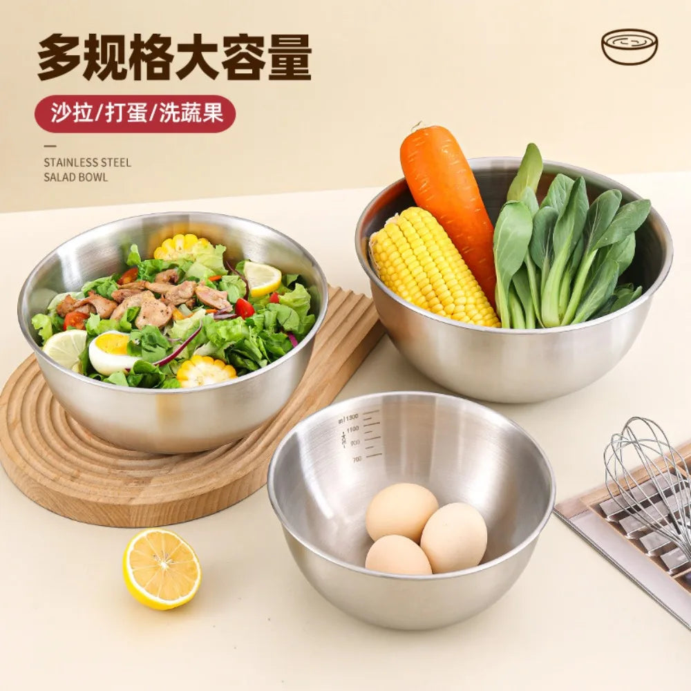 3pcs Stainless Steel Bowl Set with Scale for Cooking Baking Food Storage Large Capacity Mixing Bowls for Home Kitchen Essentials