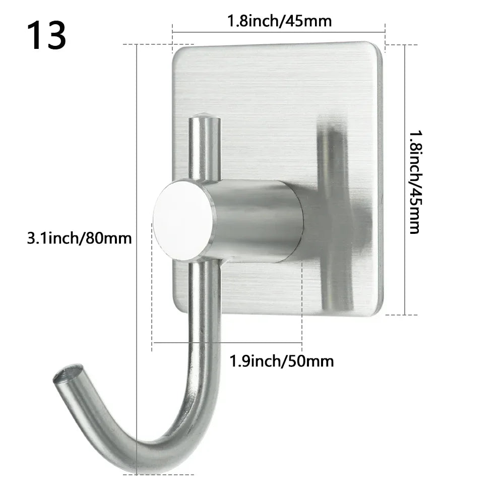 Robe Hook Wall Towel Hook Stainless Steel Coat Hook Rustproof Strong sticky Hook Hanger for Bathroom Kitchen Hardware