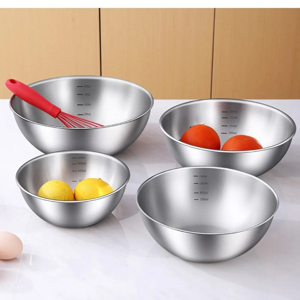 3pcs Stainless Steel Bowl Set with Scale for Cooking Baking Food Storage Large Capacity Mixing Bowls for Home Kitchen Essentials