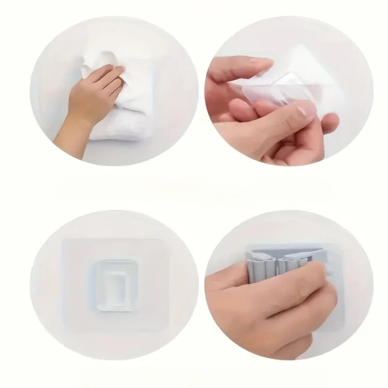 2PCS Wall Mounted Mop & Broom Holder, No Drill Organizer, Strong Adhesive Hanger, Bathroom Mop Clip Organizer