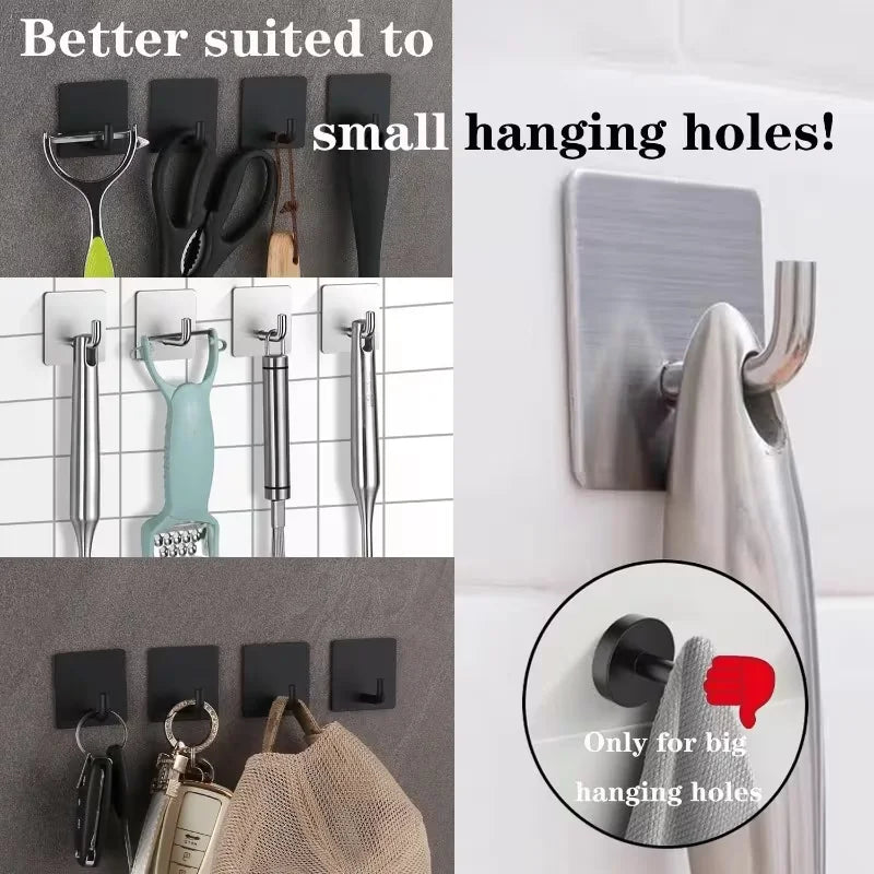 Stainless Steel 3M Self Adhesive Hooks Sticky Wall Door Hook Robe Tea Towel Rustproof Towel Rack, Clothes Coat Hanger