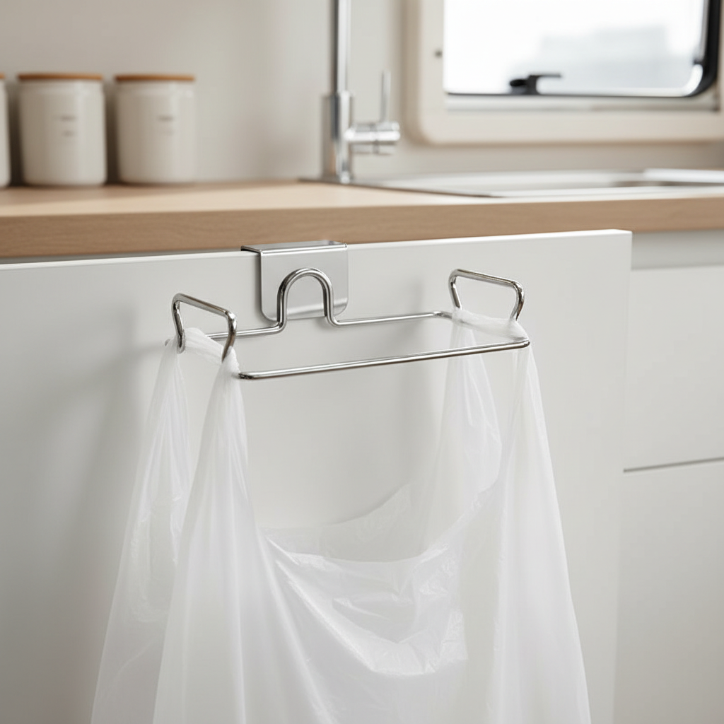 Kitchen Hanging Garbage Bag Rack – Stainless Steel Cabinet Hook