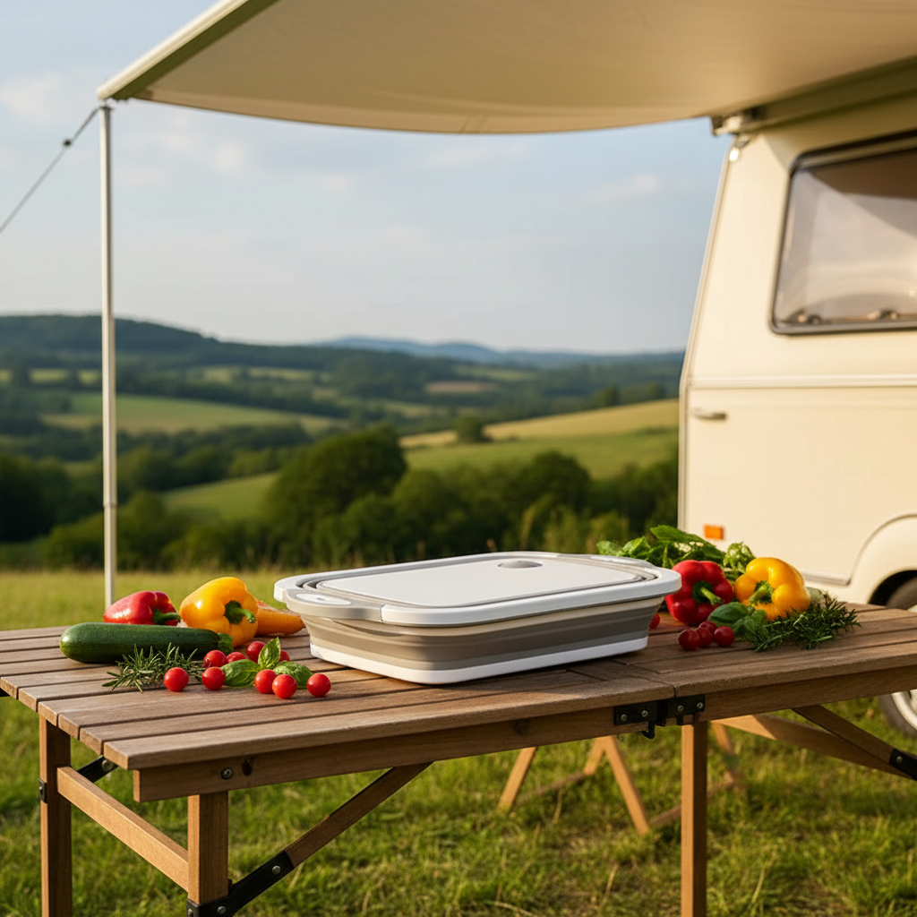 Caravan awning with veg