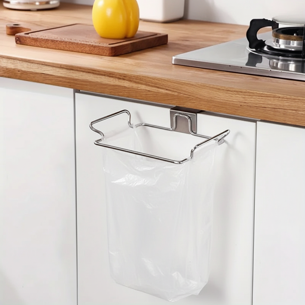 Kitchen Hanging Garbage Bag Rack – Stainless Steel Cabinet Hook